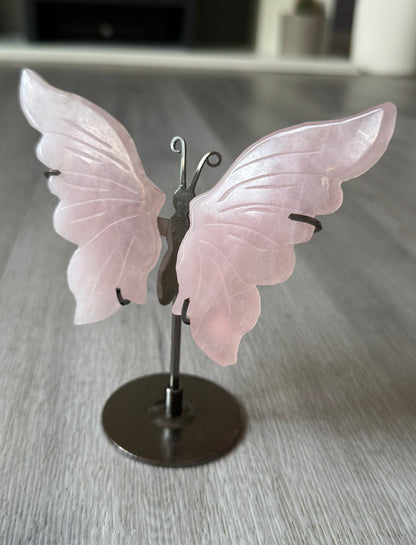Rose Quartz Butterfly Wings on Stand