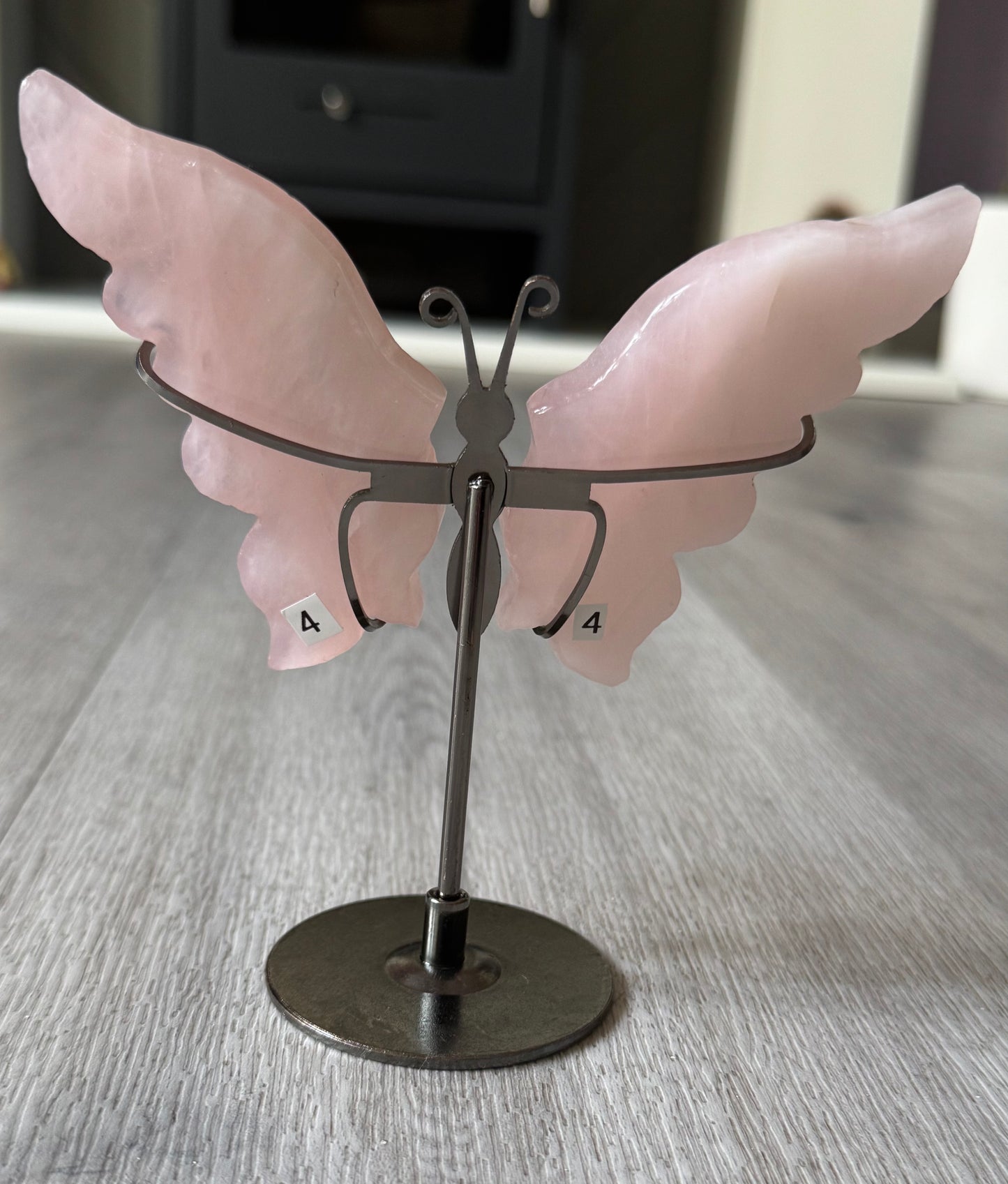 Rose Quartz Butterfly Wings on Stand