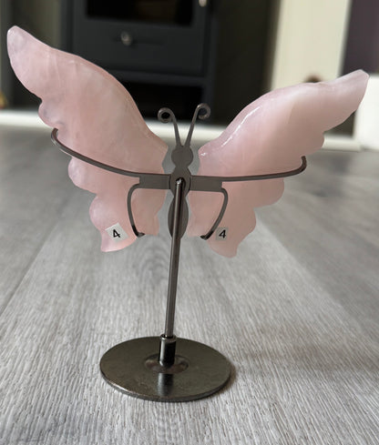 Rose Quartz Butterfly Wings on Stand