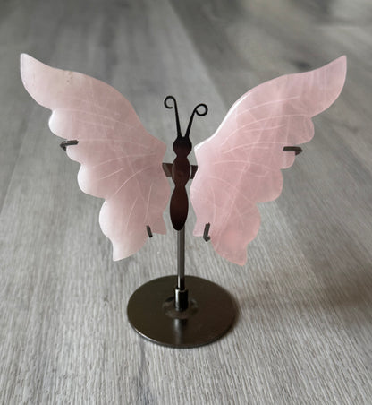Rose Quartz Butterfly Wings on Stand