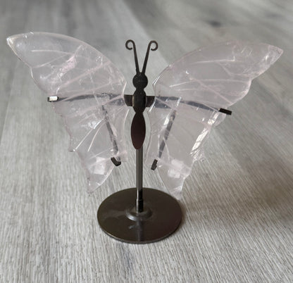 Rose Quartz Butterfly Wings on Stand