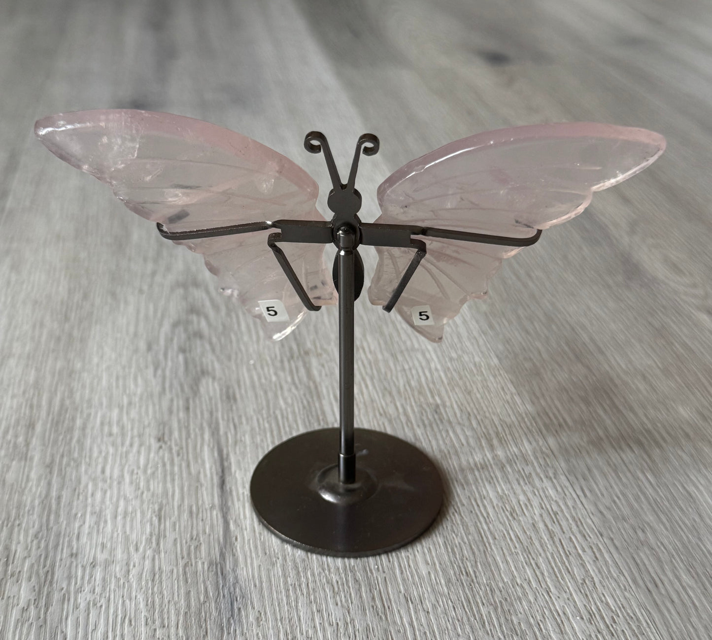 Rose Quartz Butterfly Wings on Stand