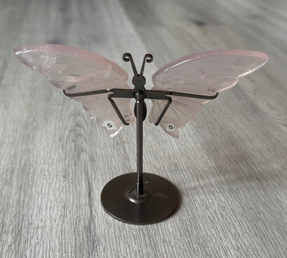 Rose Quartz Butterfly Wings on Stand