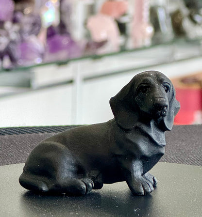 Black Obsidian Dachshund Carving
