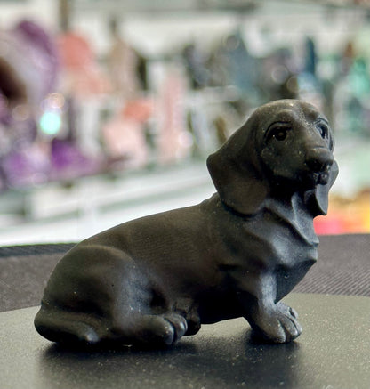 Black Obsidian Dachshund Carving