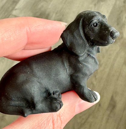 Black Obsidian Dachshund Carving