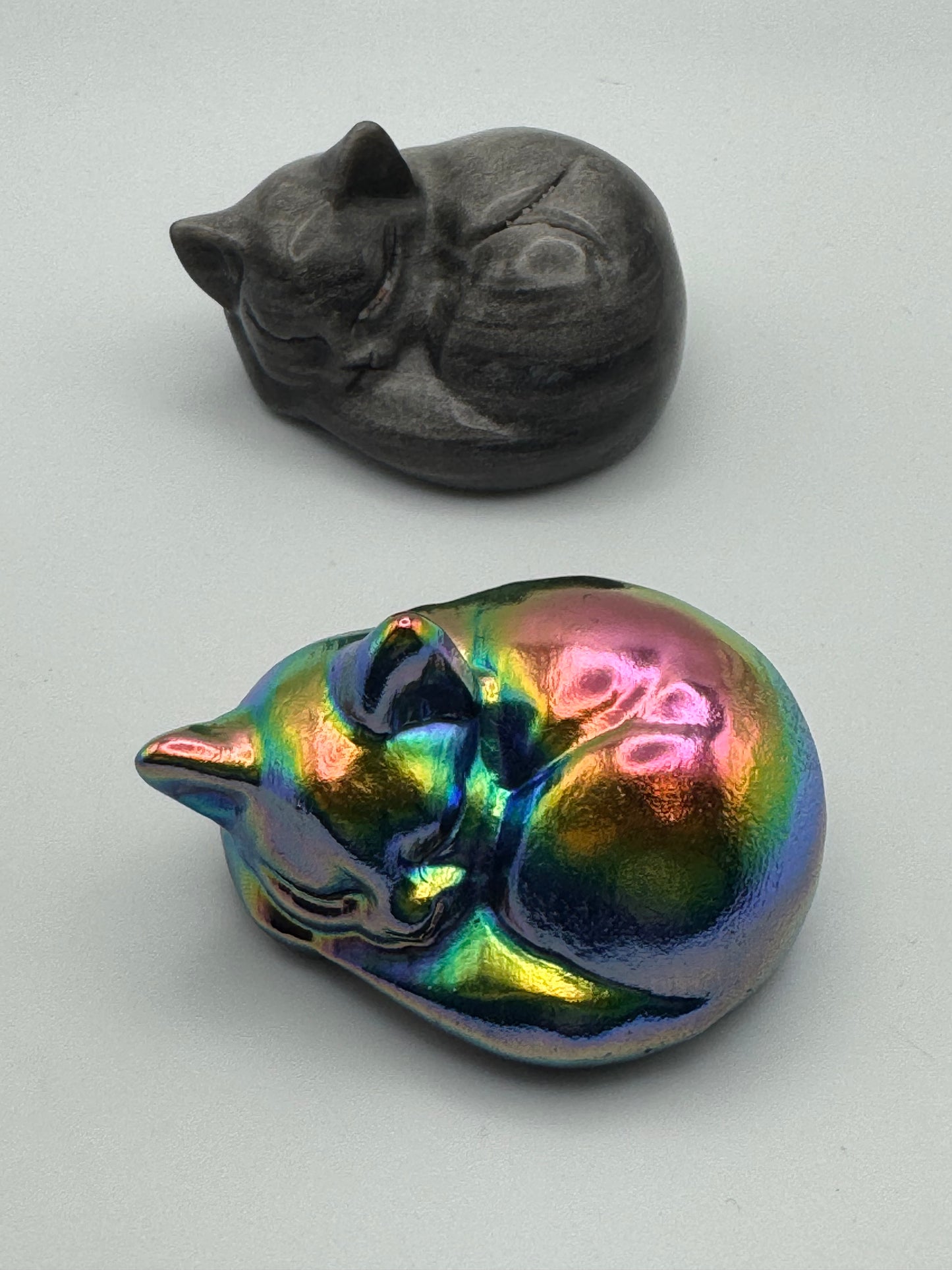 Silver Sheen Obsidian Sleeping Cat