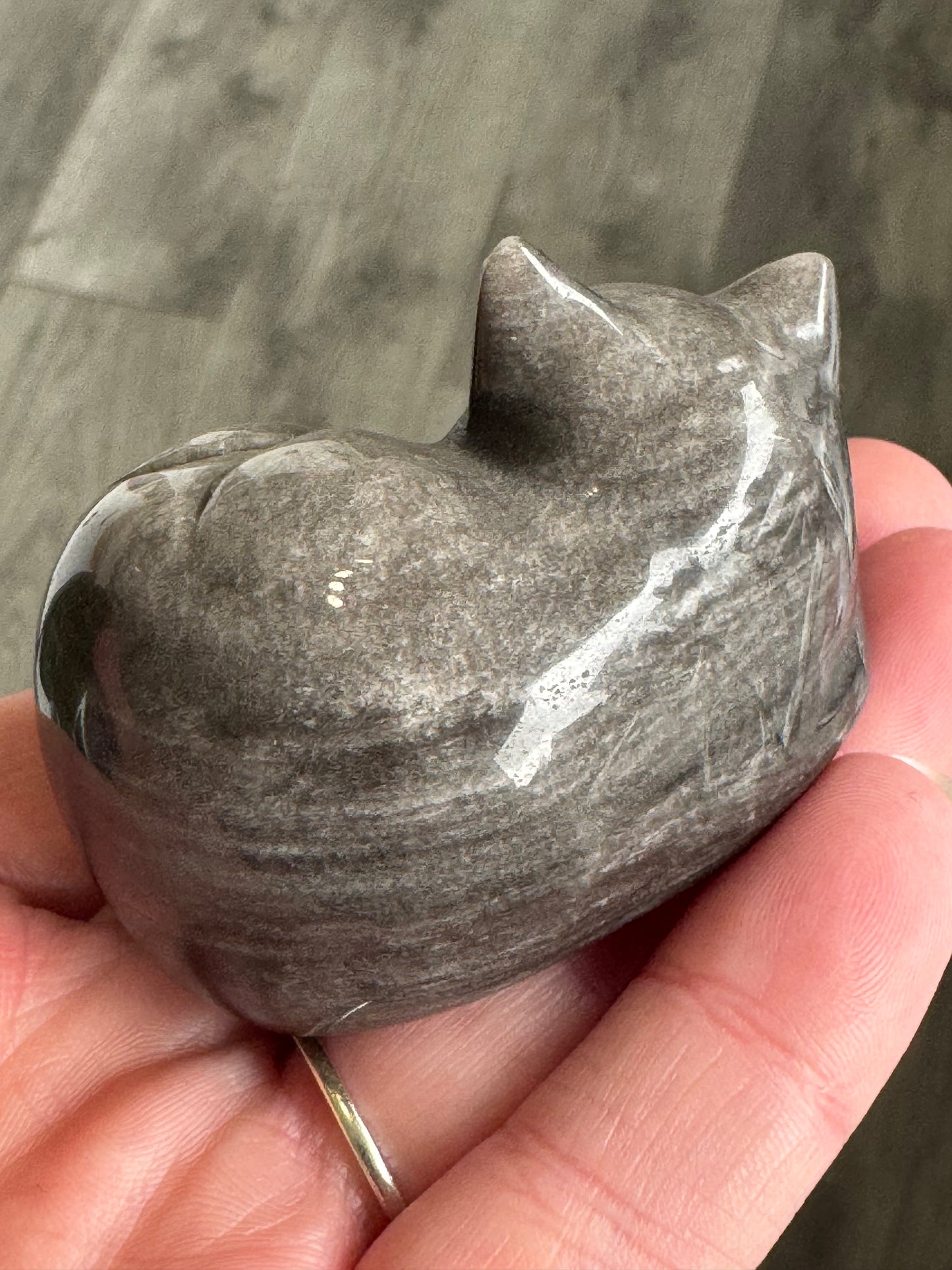 Silver Sheen Obsidian Sleeping Cat