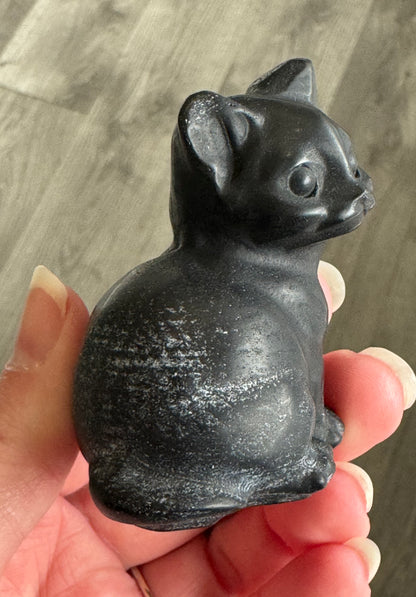Black Obsidian Cat Carving
