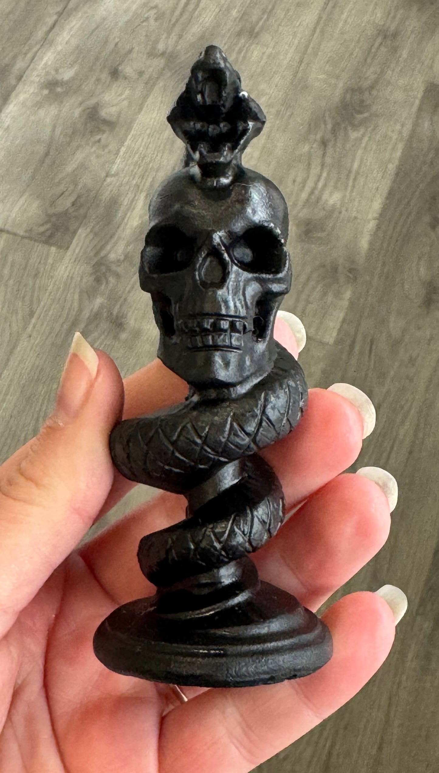 Obsidian Skull & Serpent Carving