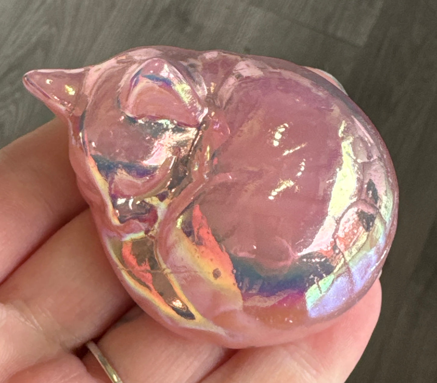 Aura Rose Quartz Sleeping Cat Carving