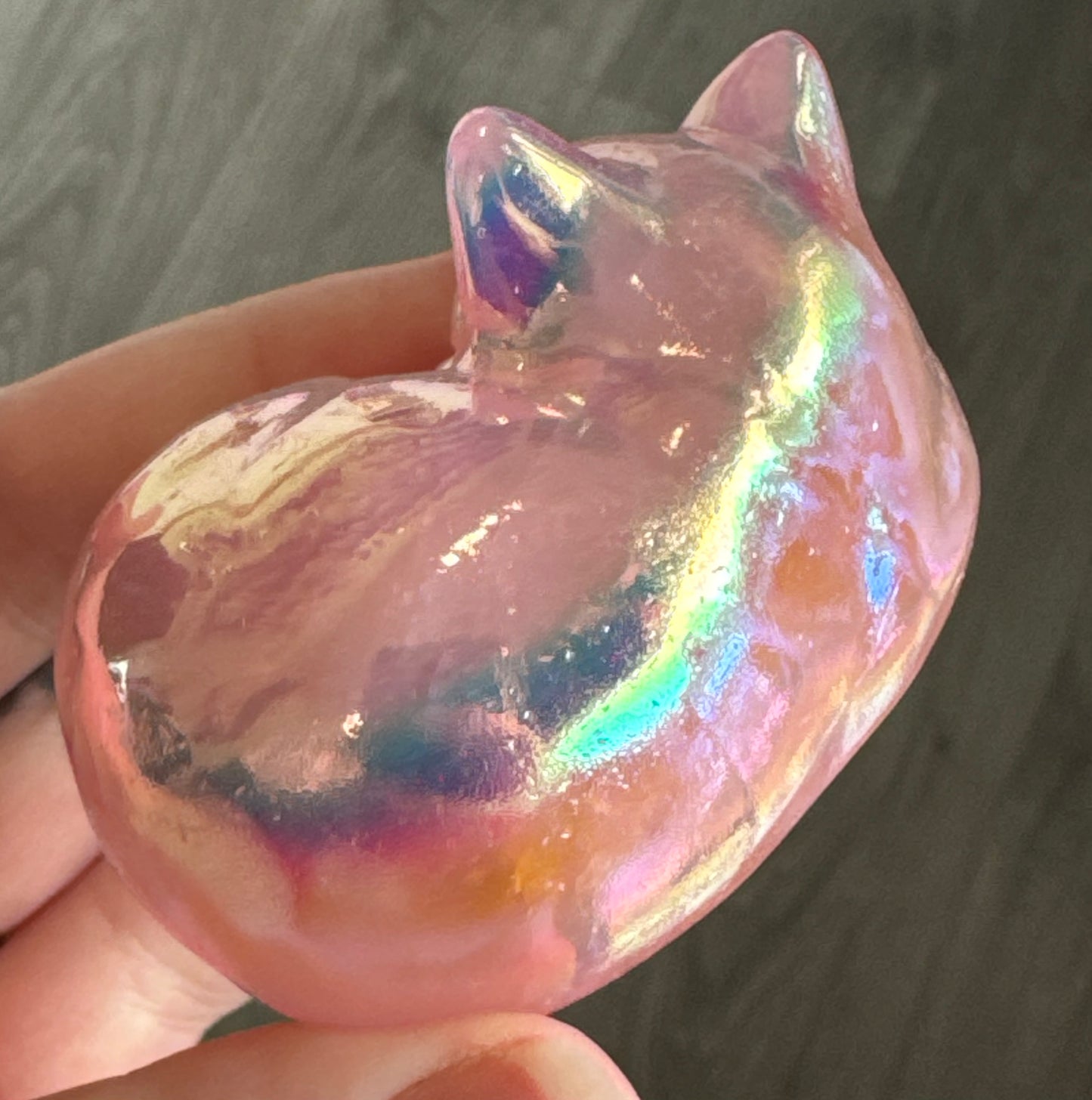 Aura Rose Quartz Sleeping Cat Carving