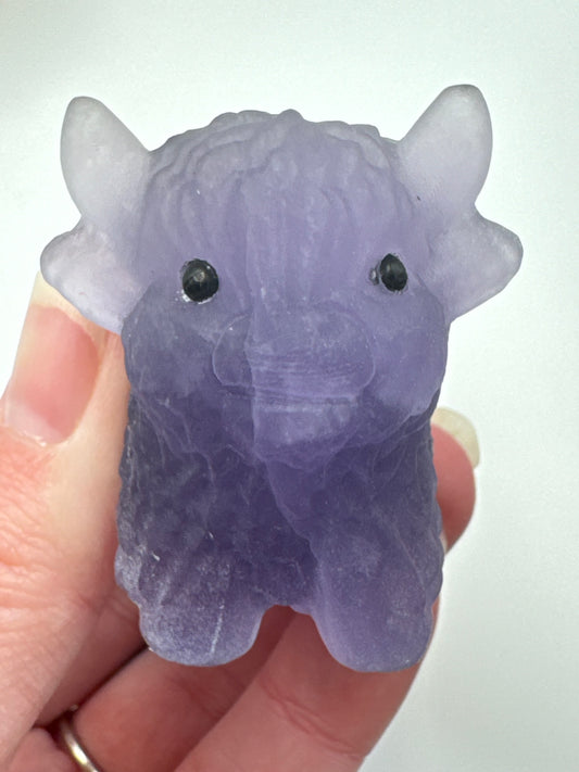 Purple Fluorite Highland Cow Carving