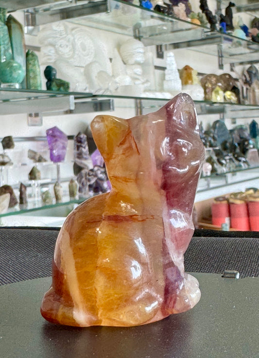 Fluorite Sitting Cat Carving