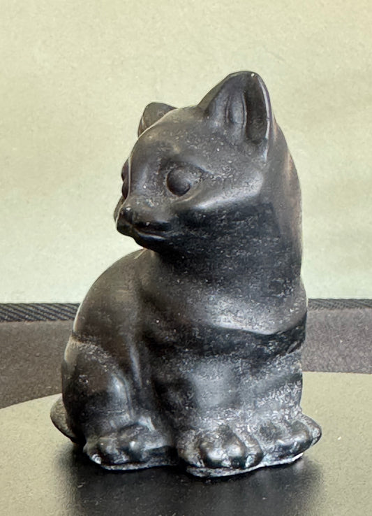 Black Obsidian Cat Carving