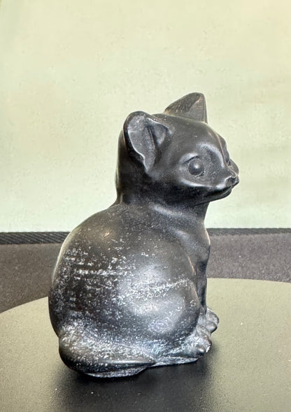Black Obsidian Cat Carving