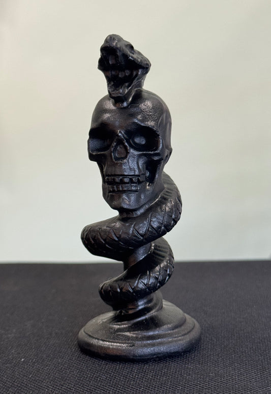 Obsidian Skull & Serpent Carving