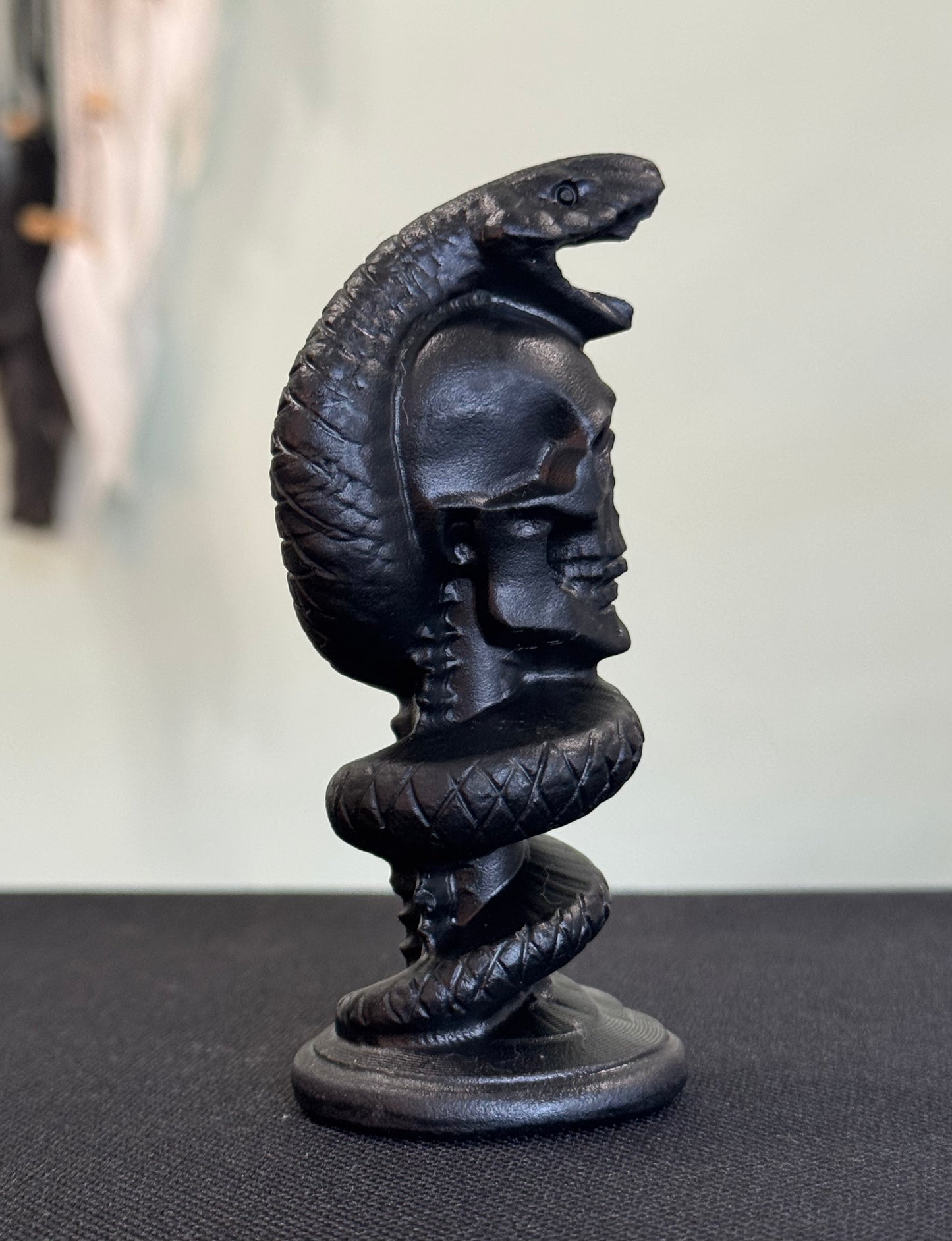 Obsidian Skull & Serpent Carving