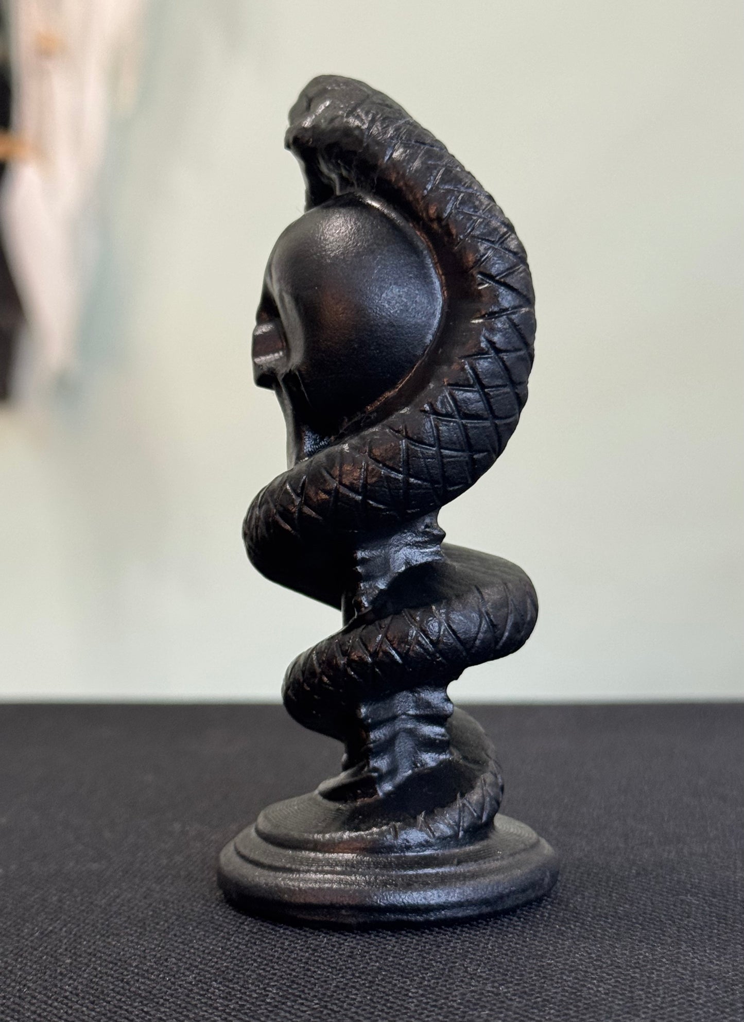 Obsidian Skull & Serpent Carving