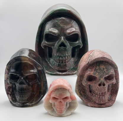 Garnet Hooded Skull Carving