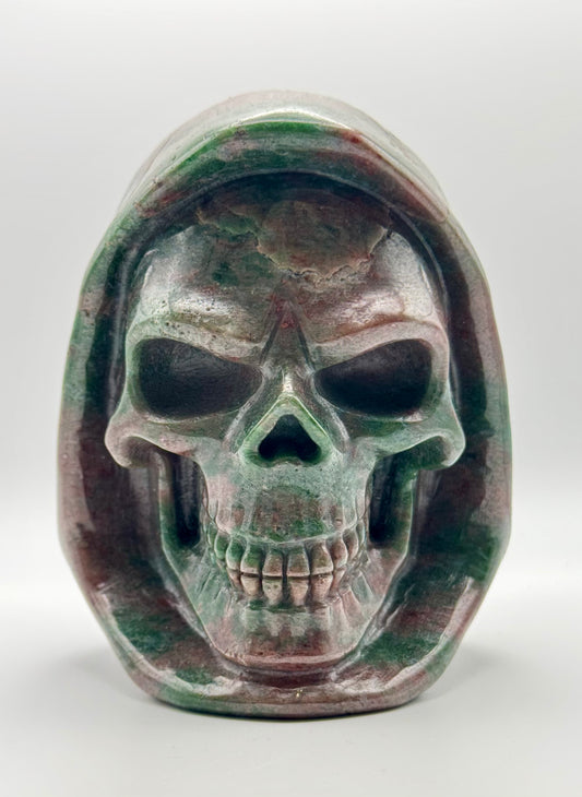 Garnet Hooded Skull Carving