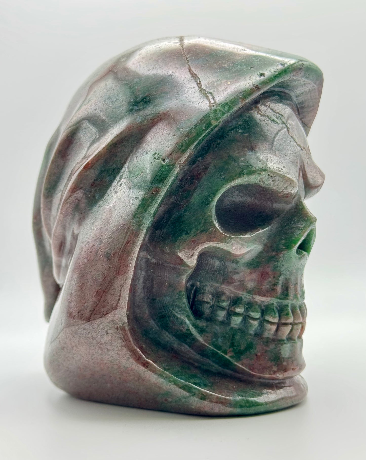 Garnet Hooded Skull Carving