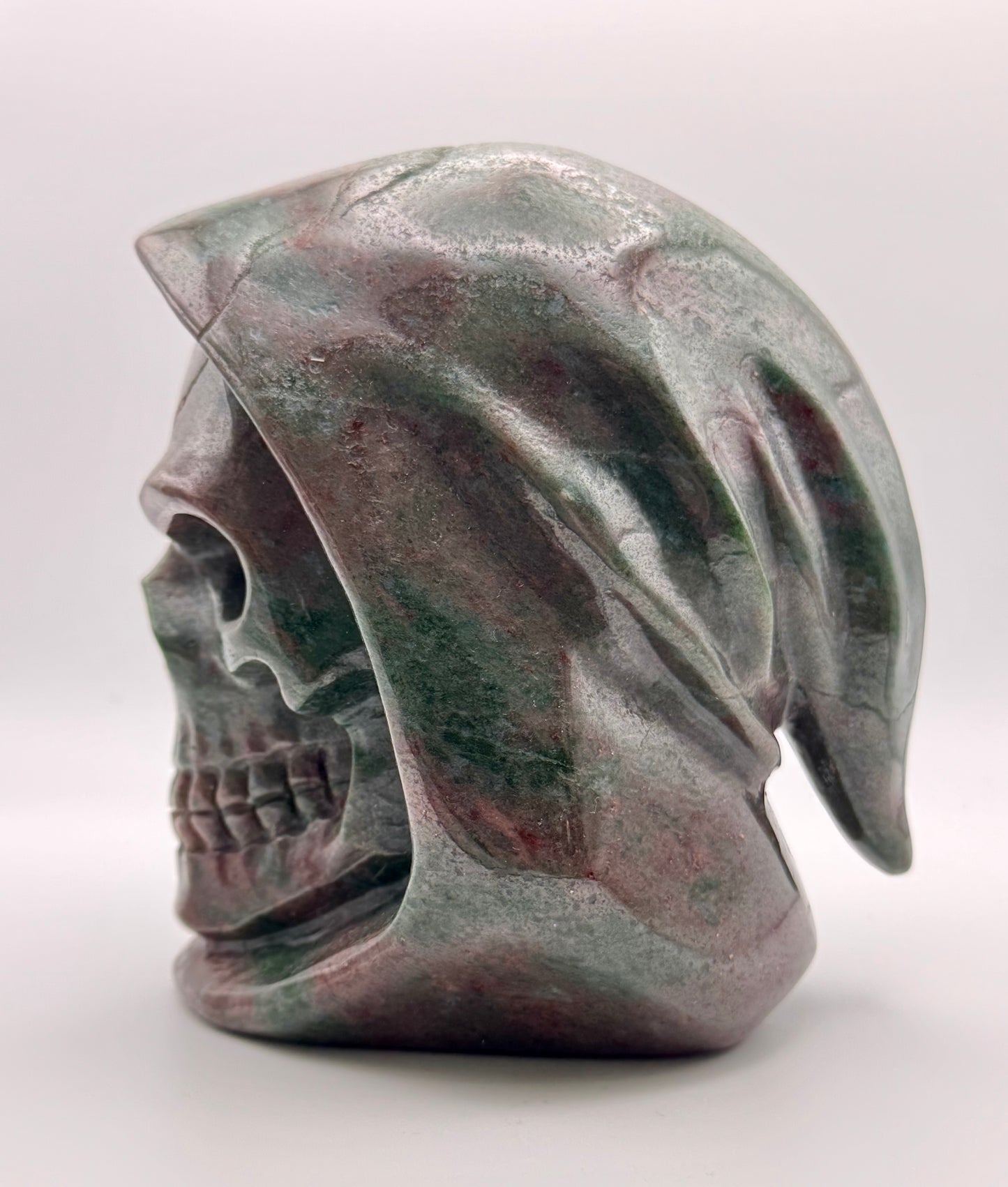 Garnet Hooded Skull Carving