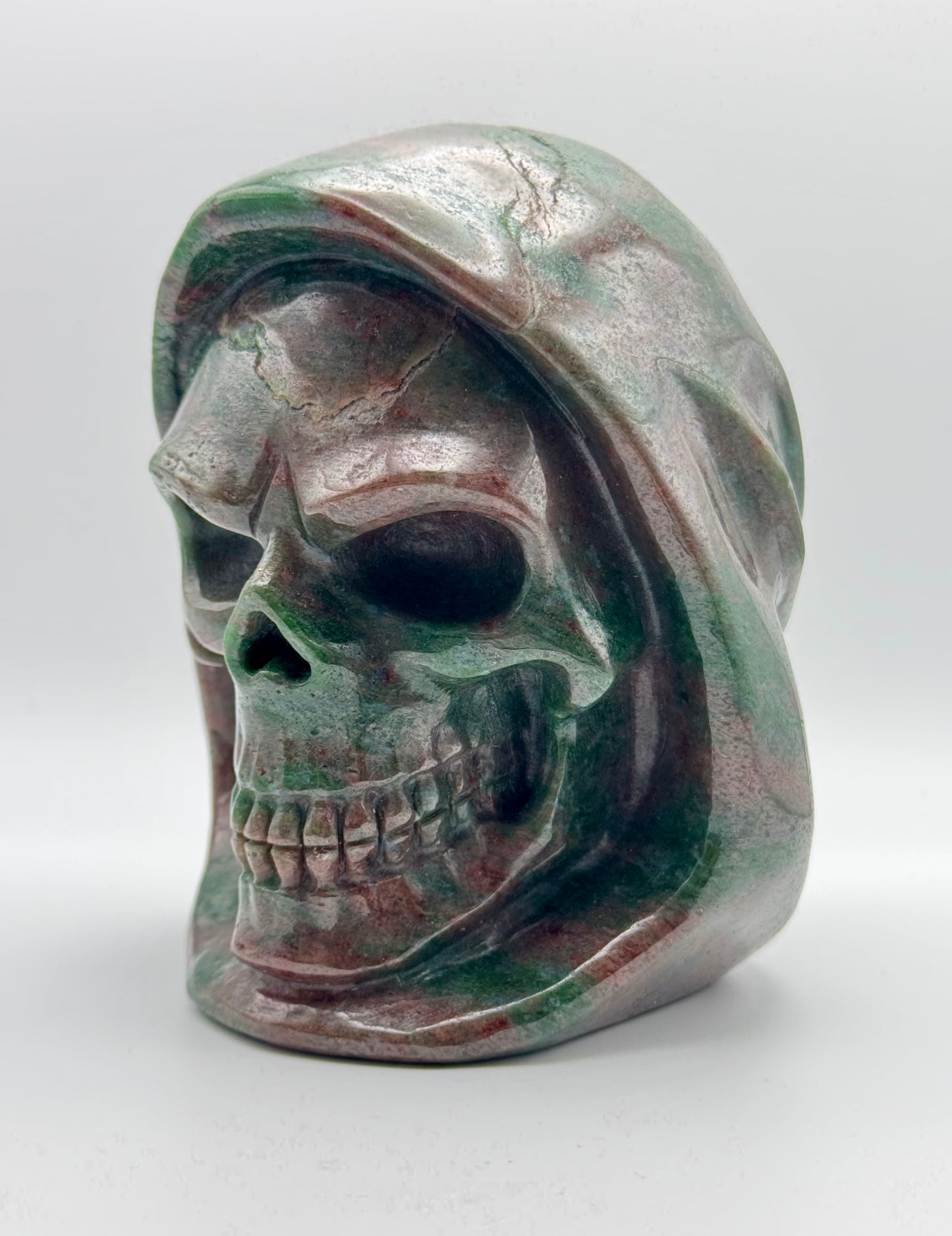 Garnet Hooded Skull Carving