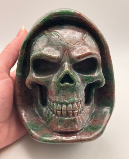 Garnet Hooded Skull Carving