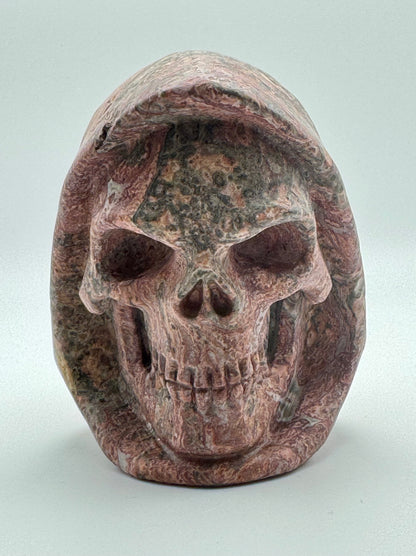 Leopard Skin Jasper Hooded Skull (Guardian Figure) Carving