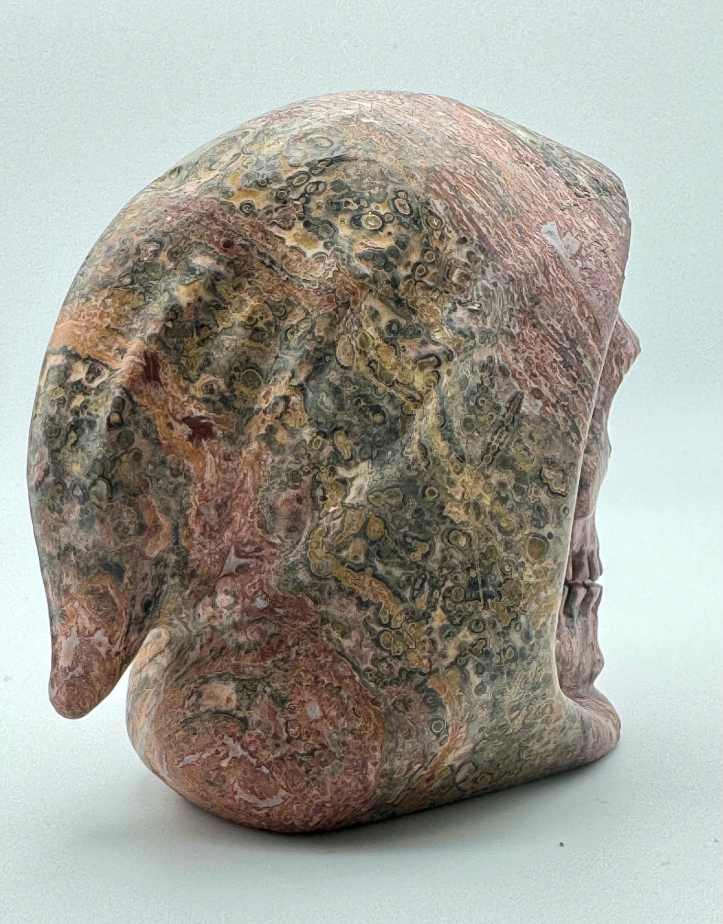 Leopard Skin Jasper Hooded Skull (Guardian Figure) Carving