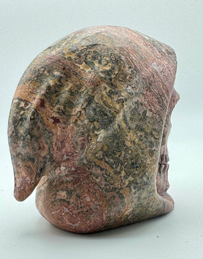 Leopard Skin Jasper Hooded Skull (Guardian Figure) Carving