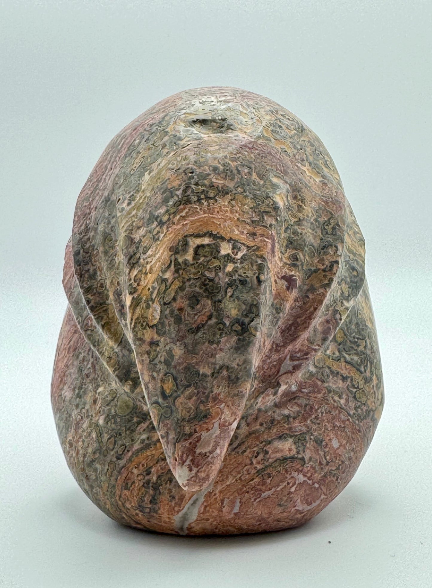 Leopard Skin Jasper Hooded Skull (Guardian Figure) Carving