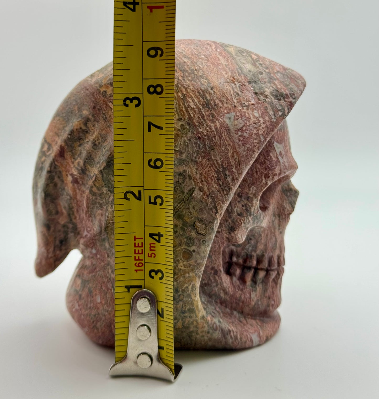 Leopard Skin Jasper Hooded Skull (Guardian Figure) Carving