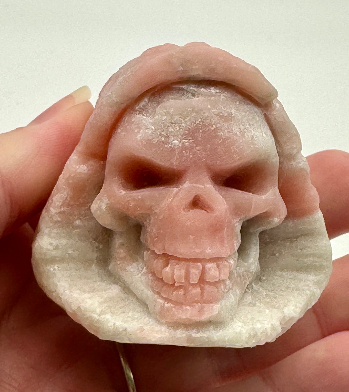 Pink Opal Hooded Skull (Guardian Figure) Carving