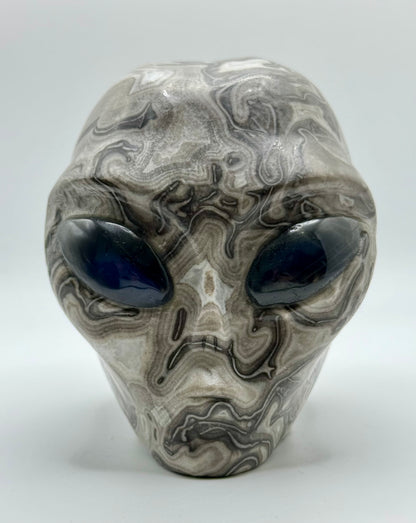 Shell Jasper Alien Head with Labradorite Eyes