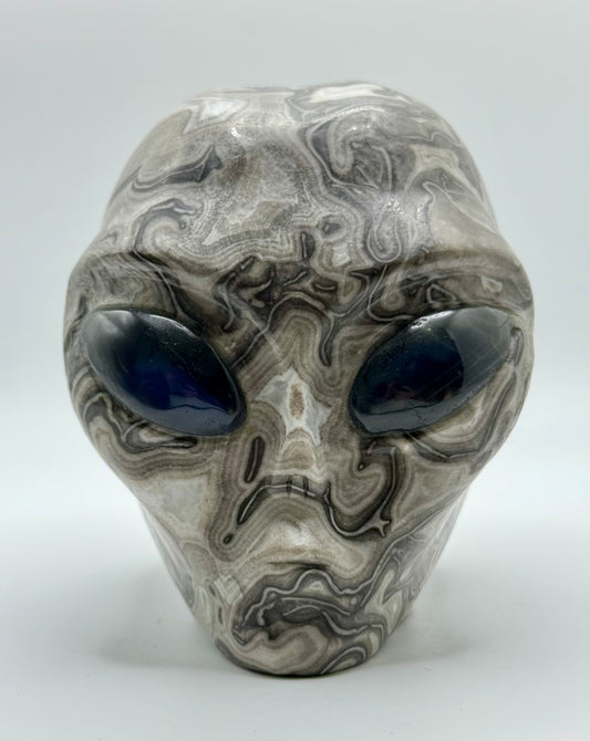Shell Jasper Alien Head with Labradorite Eyes
