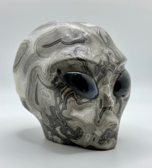 Shell Jasper Alien Head with Labradorite Eyes