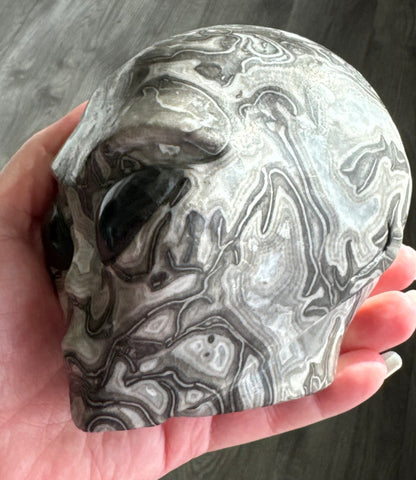 Shell Jasper Alien Head with Labradorite Eyes