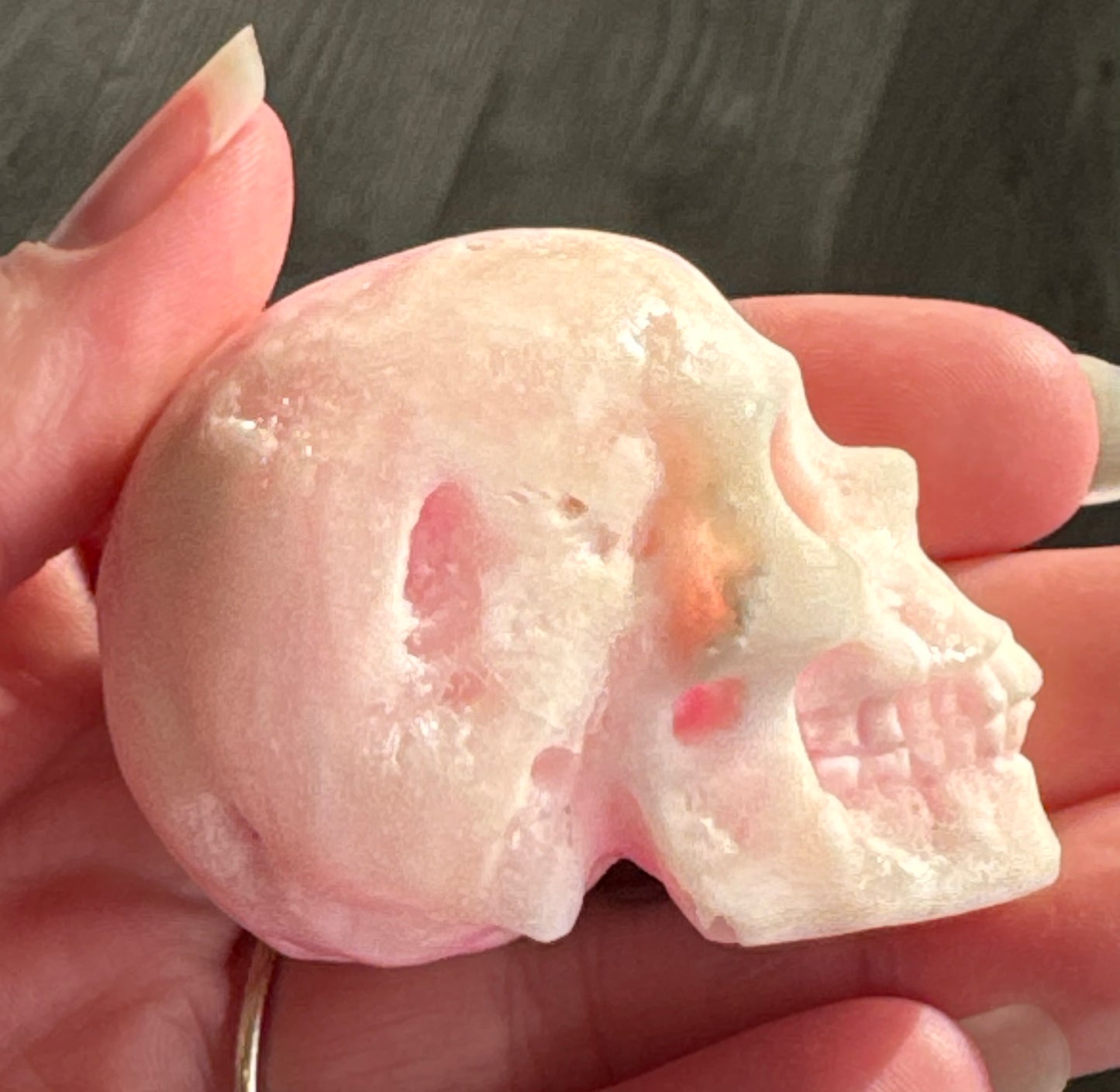 Pink Aragonite Skull – Small Hand Carved
