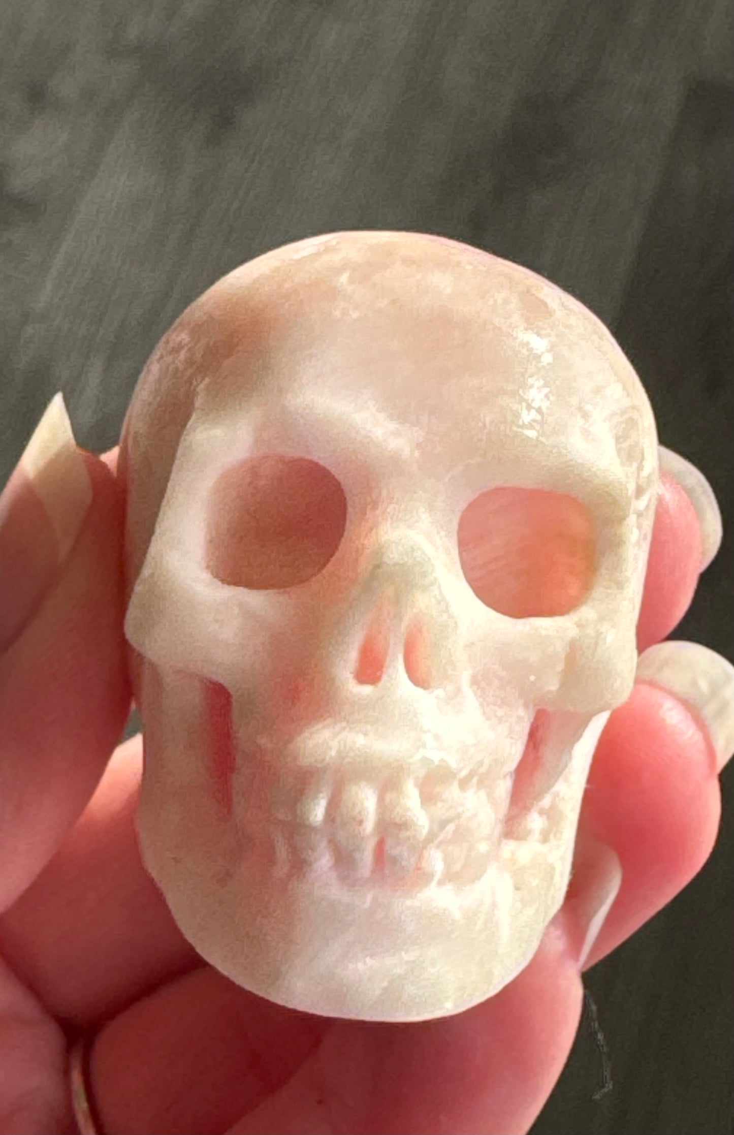 Pink Aragonite Skull – Small Hand Carved