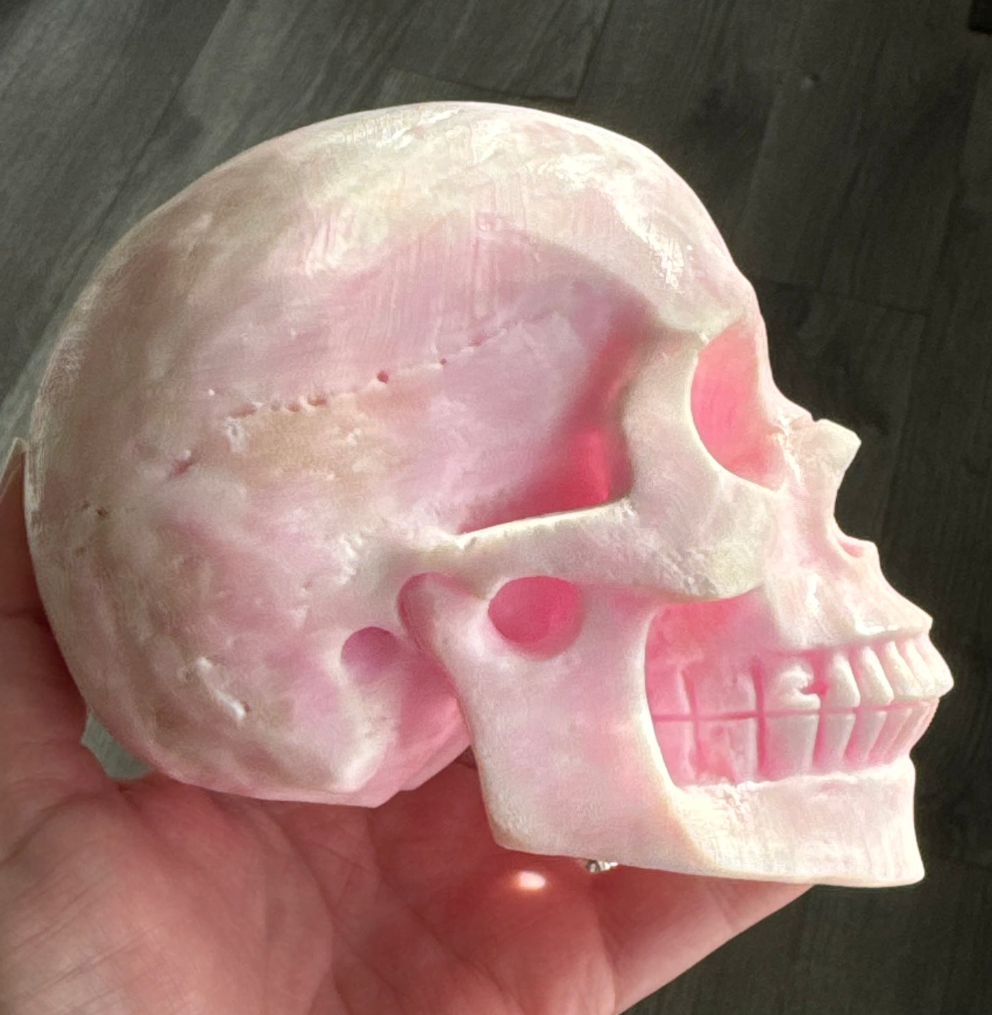 Pink Aragonite Skull – Large