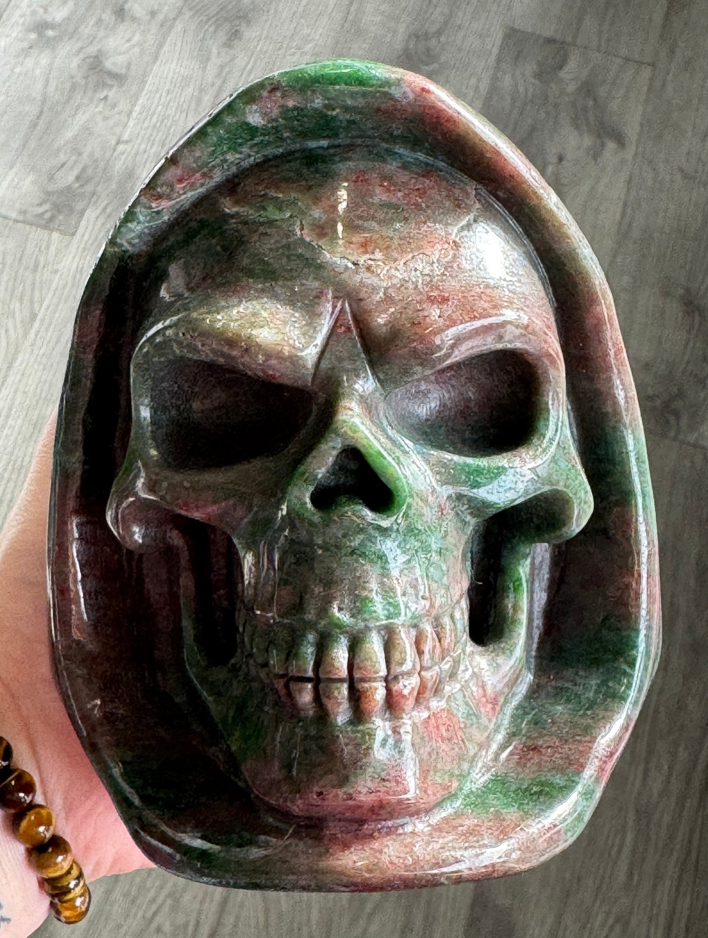 Garnet Hooded Skull Carving