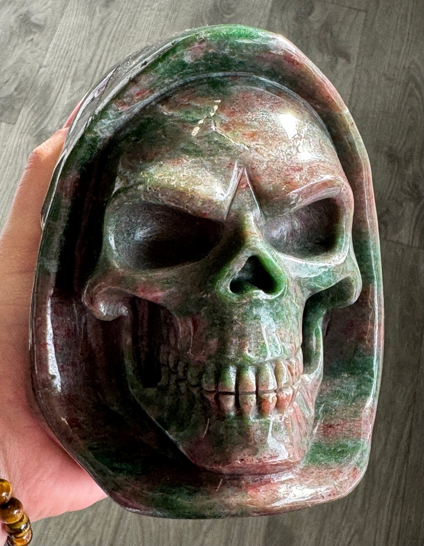 Garnet Hooded Skull Carving