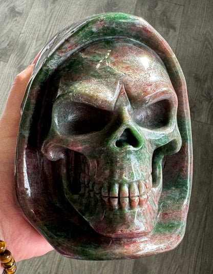 Garnet Hooded Skull Carving