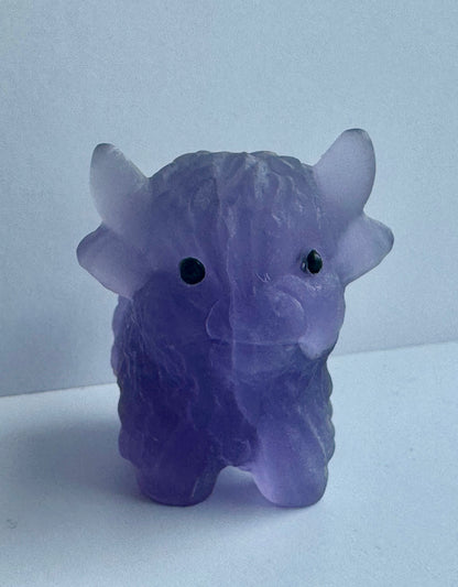 Purple Fluorite Highland Cow Carving