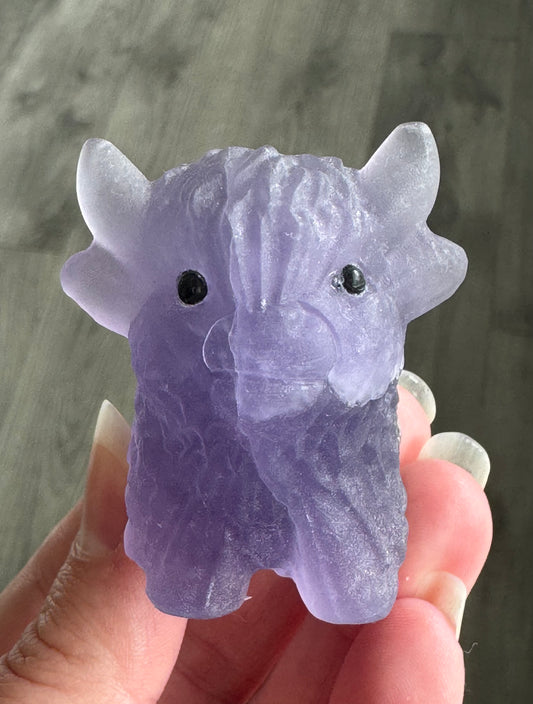 Purple Fluorite Highland Cow Carving