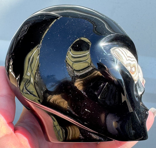 Obsidian Alien Head with Agate Eyes