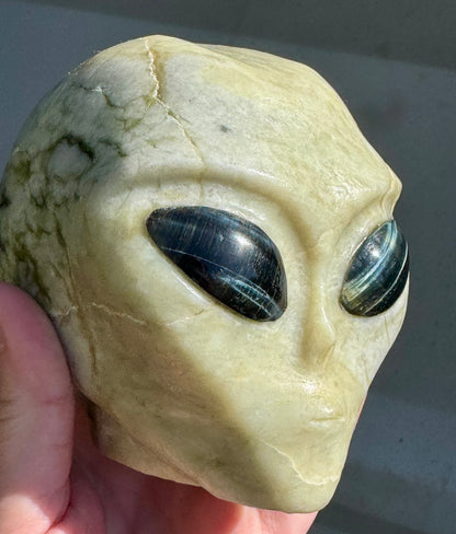 Jade Alien Head with Labradorite Eyes