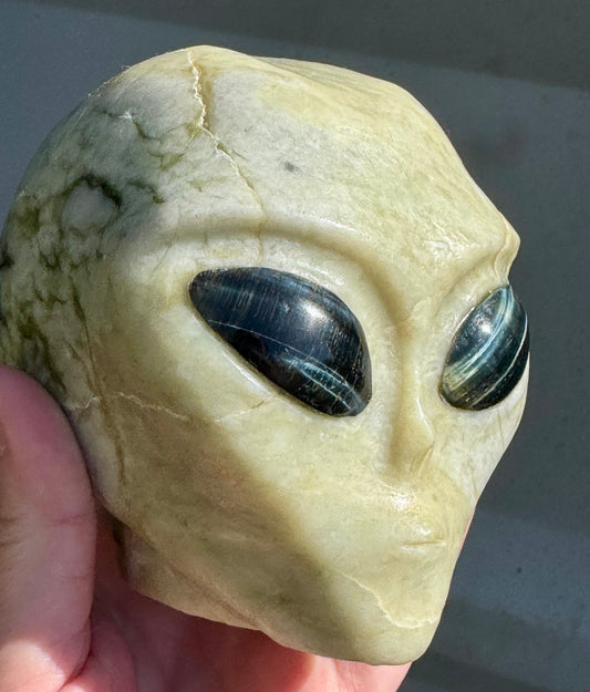 Jade Alien Head with Labradorite Eyes